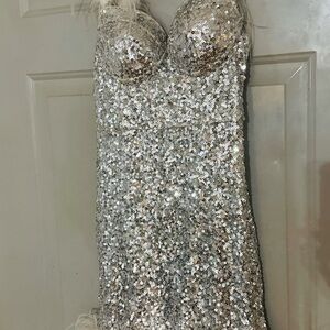 Silver Sequin Strapless Dress
